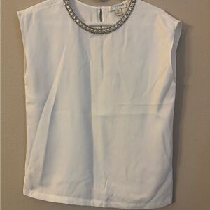Kenar White Blouse with Embellished Neckline